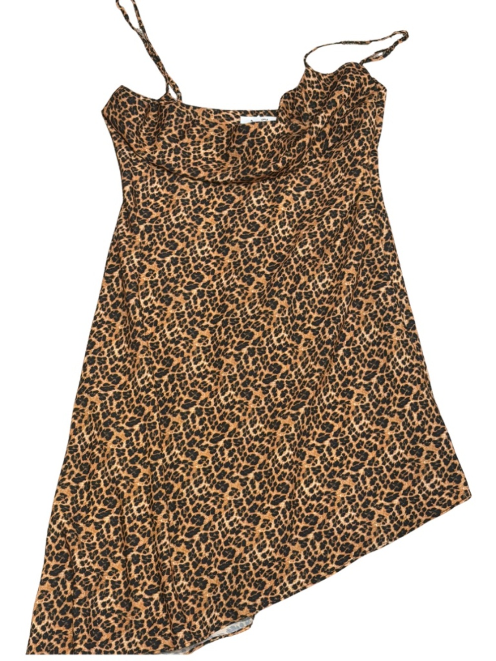 Miaou Asymmetrical Helga Leopard Print Dress with adjustable straps and zipper